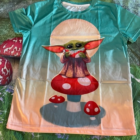 π
ΊBaby Yoda Eating Amanita Mushroom π Tee, Sizes Medium and Large Available, NWOT - Picture 6 of 6